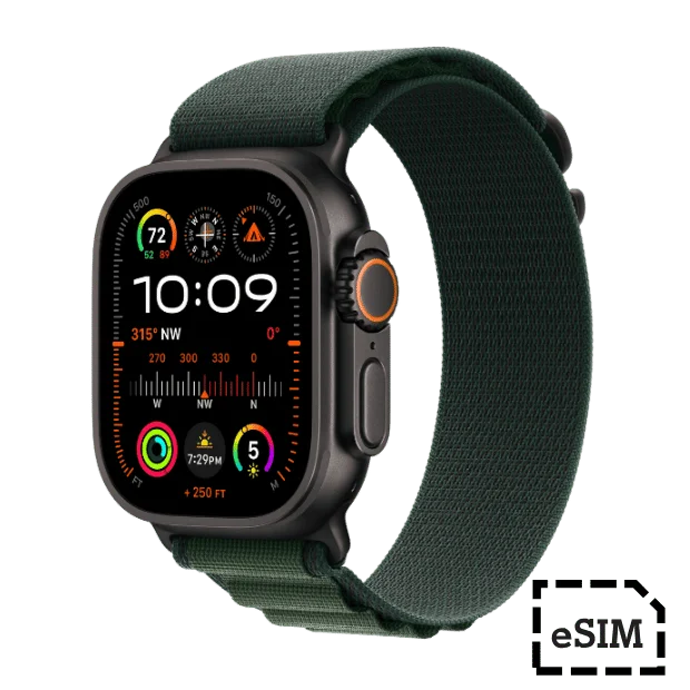 Apple Watch Ultra 2 Cellular 49mm  Black Titanium Case with Dark Green Alpine Loop - M