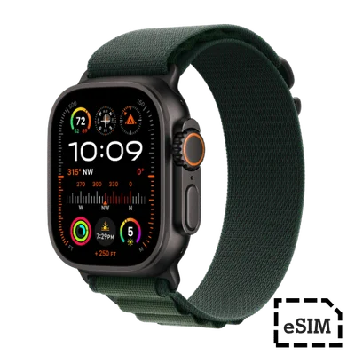 Apple Watch Ultra 2 Cellular 49mm  Black Titanium Case with Dark Green Alpine Loop - M