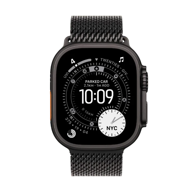 Apple Watch Ultra 3 Cellular 49mm Black Titanium Case with Black Titanium Milanese Loop - Large