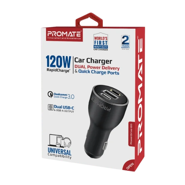 Зарядно за кола ProMate 120W, 2x USB-C, USB-A, PD100W, 12-24V