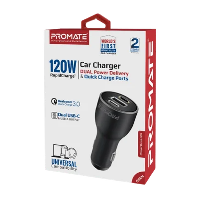 Зарядно за кола ProMate 120W, 2x USB-C, USB-A, PD100W, 12-24V