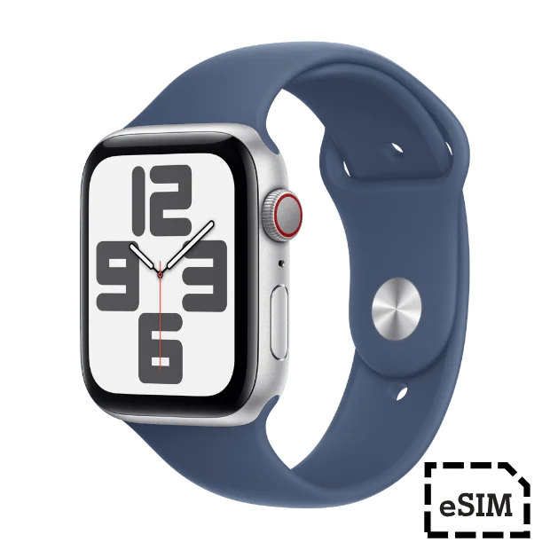 Apple Watch SE Cellular 44mm  Silver Aluminium Case with Denim Sport Band - M/L