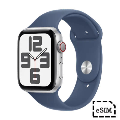 Apple Watch SE Cellular 44mm  Silver Aluminium Case with Denim Sport Band - M/L