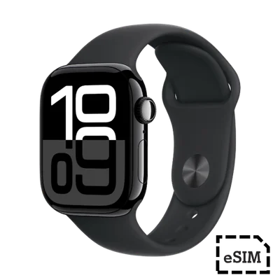Apple Watch Series 10  Cellular 42mm  Jet Black Aluminum Case with Black Sport Band S/M