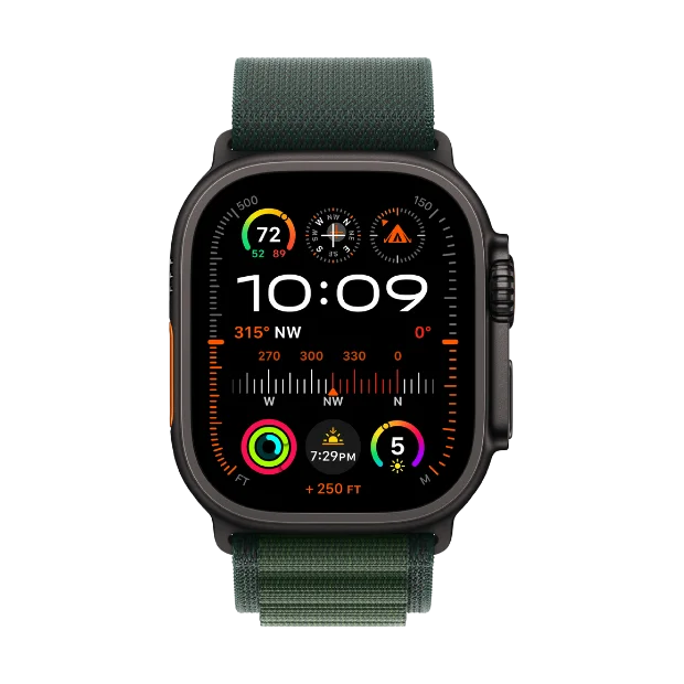 Apple Watch Ultra 2 Cellular 49mm  Black Titanium Case with Dark Green Alpine Loop - M