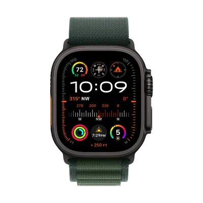 Apple Watch Ultra 2 Cellular 49mm  Black Titanium Case with Dark Green Alpine Loop - M