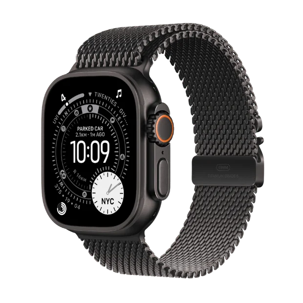 Смарт часовник Apple Watch Ultra 3 Cellular 49mm Black Titanium Case с Black Titanium Milanese Loop - Medium