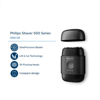 Електрическа самобръсначка Philips – S591/05, ножчета SteelPrecision, 3D плаващи глави, технология Lift & Cut