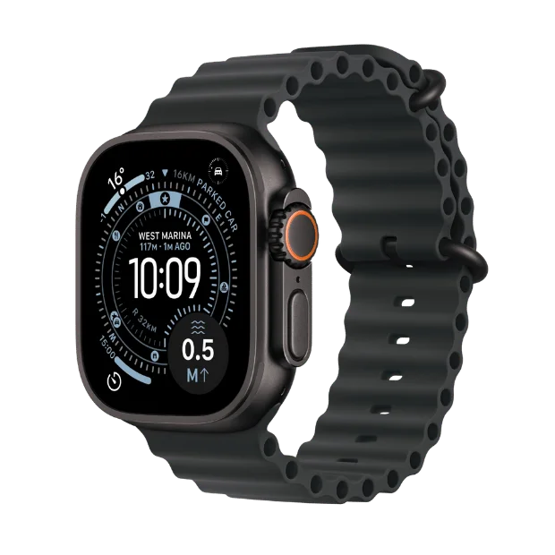 Смарт часовник Apple Watch Ultra 3 Cellular 49mm, Титаниев корпус, Черна каишка Ocean Band