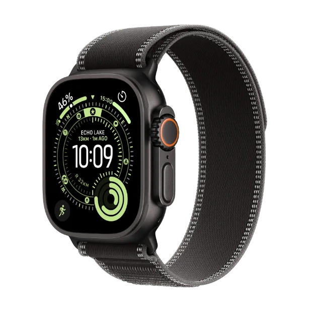 Apple Watch Ultra 3 Cellular 49mm Black Titanium Case with Black/Charcoal Trail Loop - M/L