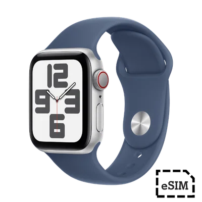 Apple Watch SE Cellular 40mm Silver Aluminium Case with Denim Sport Band S/M