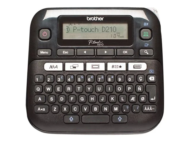 Етикетен принтер Brother – PTD210YJ1, термотрансферен, 20 мм/сек, 12 мм лента, QWERTY клавиатура