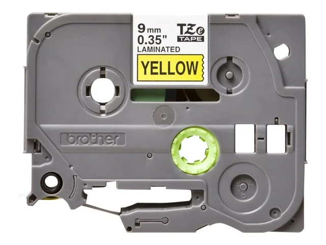 Лента за етикетен принтер Brother TZE621 9mm 8m черен текст на жълт фон