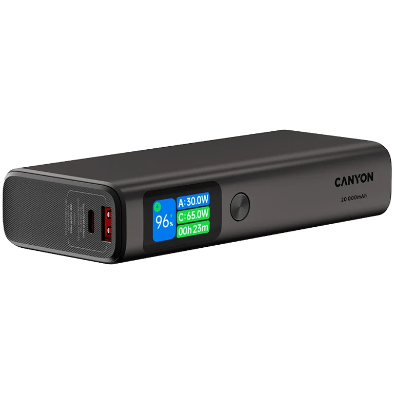 Външна батерия Canyon OnPower 230 20000mAh 130W, тъмно сива
