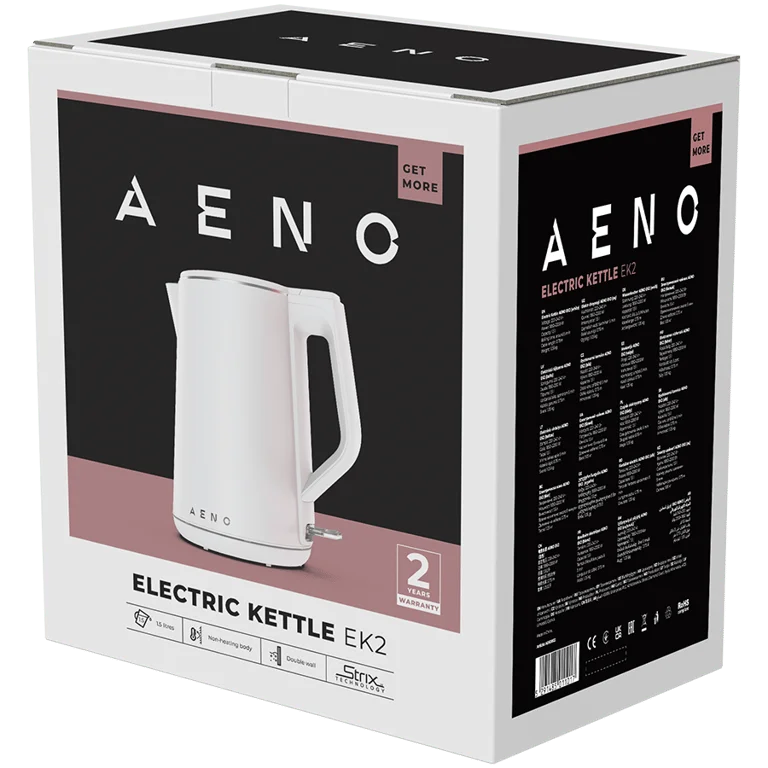 Електрическа кана AENO – EK2, 1.5L, 1850-2200W, двойни стени, бяла