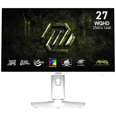 MSI MAG 274QRFW X32 Gaming Monitor, 27" 320Hz, WQHD (2560x1440) 16:9, Rapid IPS Anti-glare, 0.5ms, 300nits, 1000:1, 178/178, G-SYNC Compatible, AMD FreeSync Premium, DisplayHDR 400, Adj. Stand, 1x DP, 2x HDMI, 1x Headphone out, White, 3Y