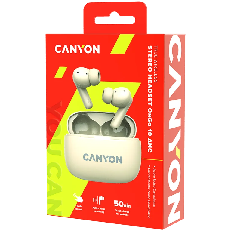 True Wireless слушалки CANYON OnGo TWS-10 ANC+ENC Бежов