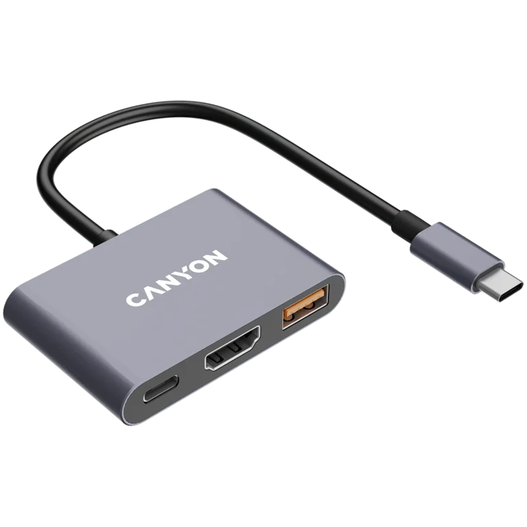 USB хъб Canyon DS-4 3-в-1 USB-C, сив