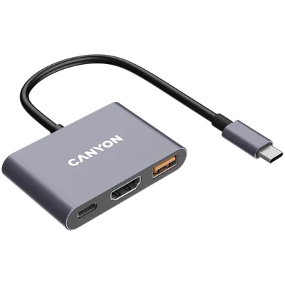 USB хъб Canyon DS-4 3-в-1 USB-C, сив