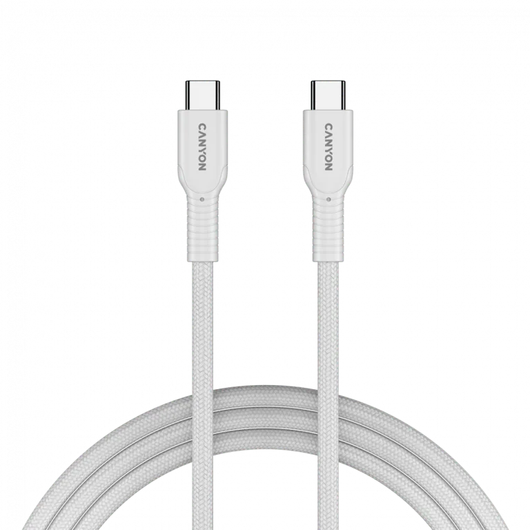 USB-C кабел Canyon OnWire 60CL 1m 60W Бял, плетен