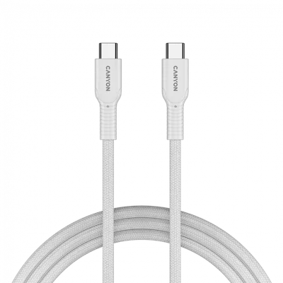 USB-C кабел Canyon OnWire 60CL 1m 60W Бял, плетен