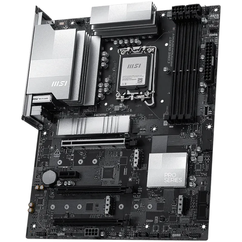 MSI PRO Z890-P WIFI6E, LGA 1851, Dual Channel DDR5 up to 9200(OC)MHz, 3x PCIe x16 slots, 4x M.2 slot, 4x USB 2.0, 2x USB 3.2 Gen 1, 1x USB 3.2 Gen 2, 1x USB 3.2 Gen 2 Type-C, 1x HDMI, 1x DP, 5Gbps LAN, WIFI6E, 7.1 Audio, 3Y