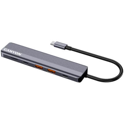 USB хъб CANYON DS-17 6-в-1, USB-C, HDMI 4K, microSD четец, сив