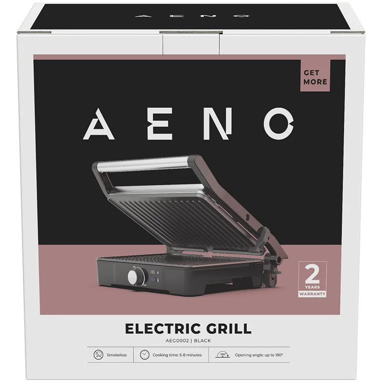 AENO Electric Grill EG2: 2000W, Temperature regulation, Max opening angle -180°, Plate size 290*234mm