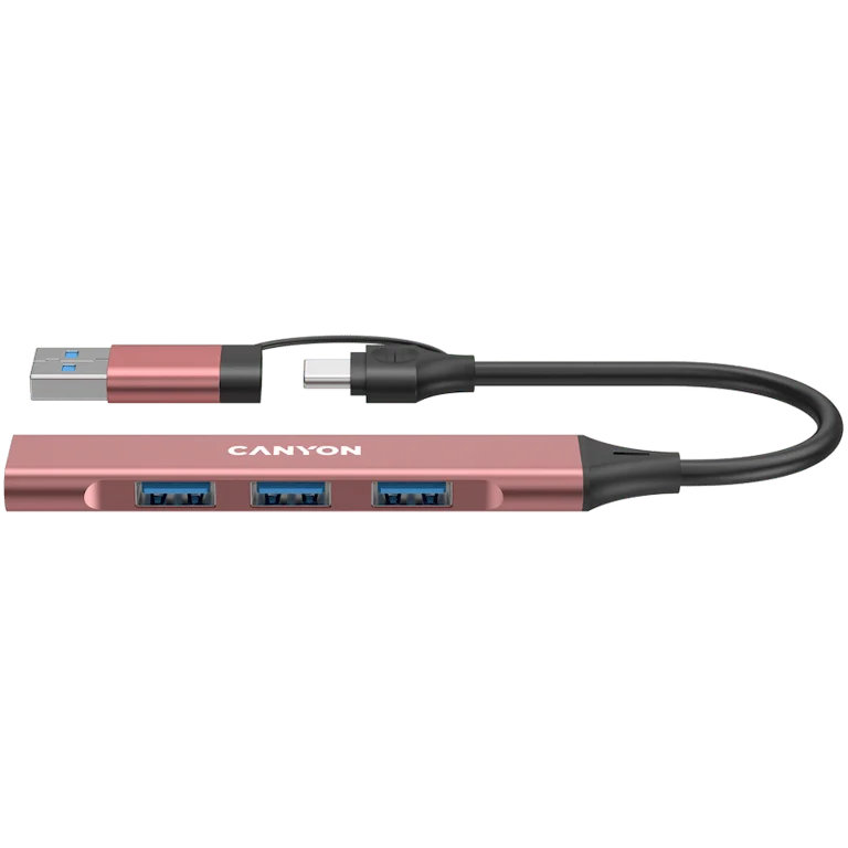 USB хъб CANYON DS-02 4-в-1 USB-A/USB-C Розов