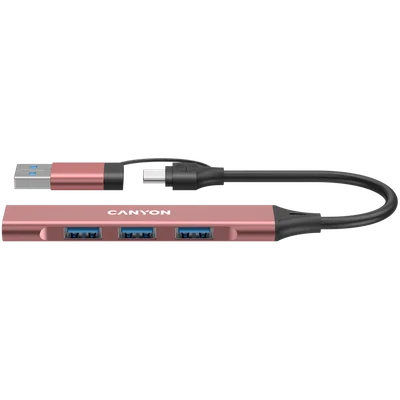 USB хъб CANYON DS-02 4-в-1 USB-A/USB-C Розов