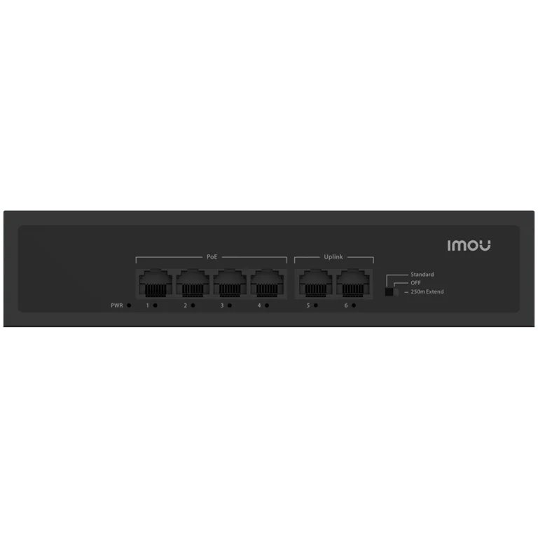 Imou 6-port 100M unmanaged PoE Switch, 4x PoE 10/100, 2x uplink 10/100, 45W total power, up to 250m PoE, 4KV lighting Protection, 802.3af/at,