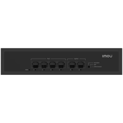 Imou 6-port 100M unmanaged PoE Switch, 4x PoE 10/100, 2x uplink 10/100, 45W total power, up to 250m PoE, 4KV lighting Protection, 802.3af/at,