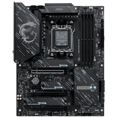 MSI X870E GAMING PLUS WIFI, ATX, Socket AM5, 4x DDR5 Dual Channel DDR5 up to 8200(OC)MHz, 3x PCIe x16 slot, 3x M.2 slot, 4x USB 2.0, 2x USB 5Gbps, 2x USB 10Gbps, 1x 20Gbps Type-C, 1x 40Gbps Type-C, HDMI, 7.1 HD Audio, 5G LAN, WiFI 7, BT, 3Y