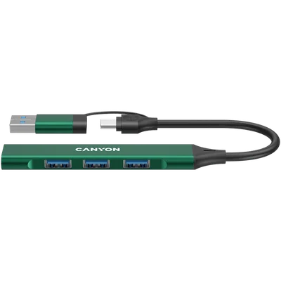 USB хъб CANYON DS-02 4 порта USB-A/USB-C Зелен