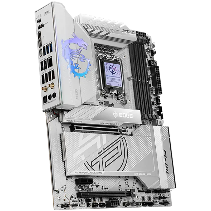 MSI MPG Z890 EDGE TI WIFI, LGA 1851, Dual Channel DDR5 up to 9200(OC)MHz, 2x PCIe x16 slots, 5x M.2 slot, 1x USB 2.0, 4x USB 3.2 Gen 1, 4x USB 3.2 Gen 2, 1x USB 3.2 Gen 2 Type-C, 1x HDMI, 2xTB4, 5Gbps LAN, WIFI7, 7.1 Audio, 3Y