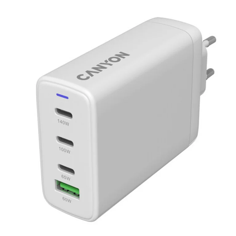 Захранващ адаптер CANYON CU140ACC GaN 150W 3x USB-C, 1x USB-A, бял
