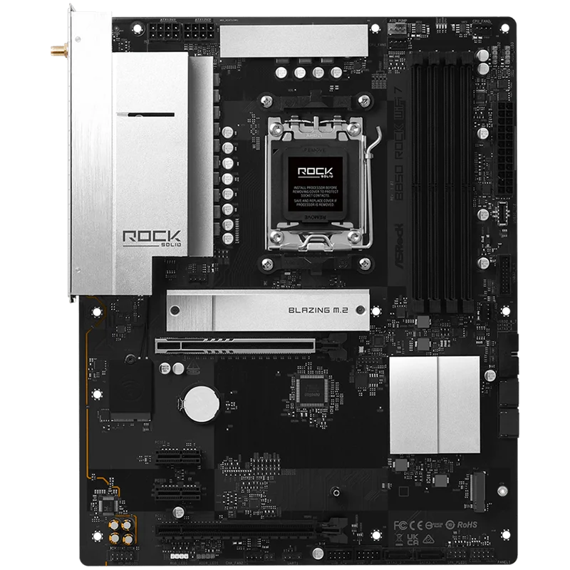 Дънна платка ASRock B850 Rock WiFi 7 ATX, Socket AM5, DDR5, PCIe 5.0, Wi-Fi 7, Bluetooth 5.4