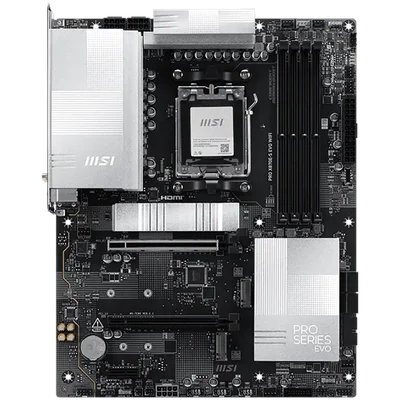 MSI PRO X870E-S EVO WIFI, ATX, Socket AM5, 4x DDR5 Dual Channel, 1x PCIe x16 slot, 1x PCIe x4 slot, 1x PCIe x1 slot, 3x M.2 slot, 4x SATA3, 1x USB4 40Gbps Type-C, 1x HDMI, 1x DP Type-C, 7.1 HD Audio, 5G LAN, WiFi 7, BT, 3Y
