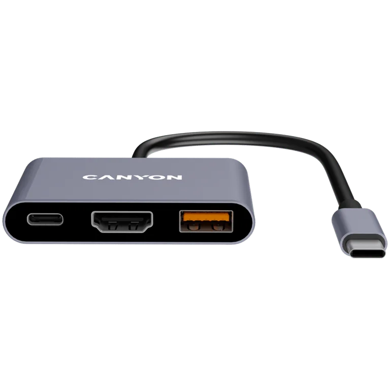 USB хъб Canyon DS-4 3-в-1 USB-C, сив