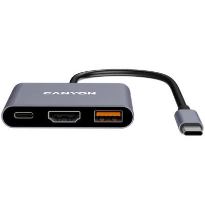 USB хъб Canyon DS-4 3-в-1 USB-C, сив