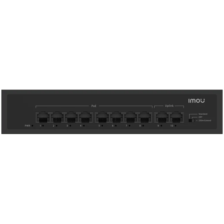 Imou 10-port 100M unmanaged PoE Switch, 8x PoE 10/100, 2x uplink 10/100, 65W total power, up to 250m PoE, 4KV lighting Protection, 802.3af/at,