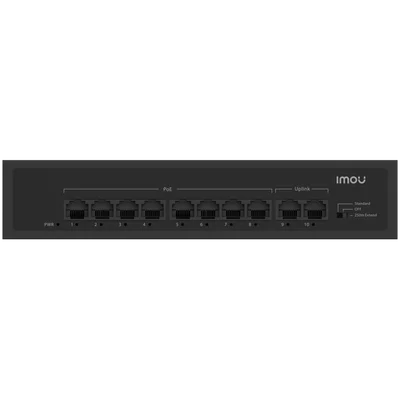 Imou 10-port 100M unmanaged PoE Switch, 8x PoE 10/100, 2x uplink 10/100, 65W total power, up to 250m PoE, 4KV lighting Protection, 802.3af/at,