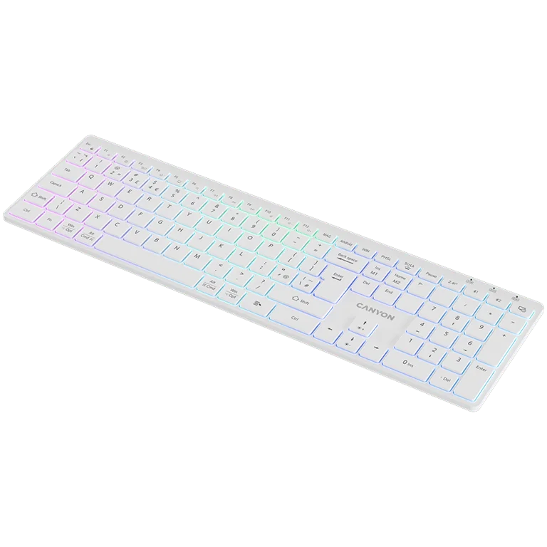 Клавиатура CANYON HKB-W11 безжична RGB Dual Mode UK/US, бяла