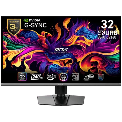 Монитор MSI MPG 321URX QD-OLED 32" 4K UHD, 240Hz, 0.03ms, G-SYNC, DisplayHDR True Black 400, QD-OLED Anti-Reflection, регулируема стойка
