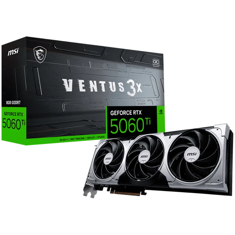 Видео карта MSI – GeForce RTX 5060 Ti VENTUS 3X OC, 8GB GDDR7, 128 bit, 2617 MHz Boost