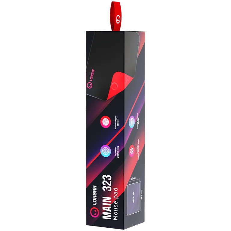Lorgar Main 323, Gaming mouse pad, Precise control surface, Red anti-slip rubber base, size: 360mm x 300mm x 3mm, weight 0.21kg