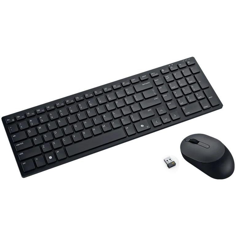 Комплект клавиатура и мишка Dell KM555 Silent, безжичен, US International (QWERTY), черен
