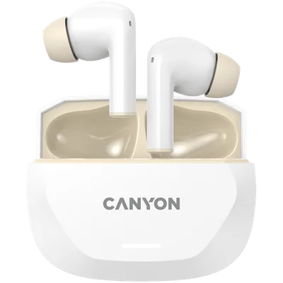 Безжични слушалки CANYON – Hexagon 7, ANC, ENC, Bluetooth 5.4, безжично зареждане, бели/бежови