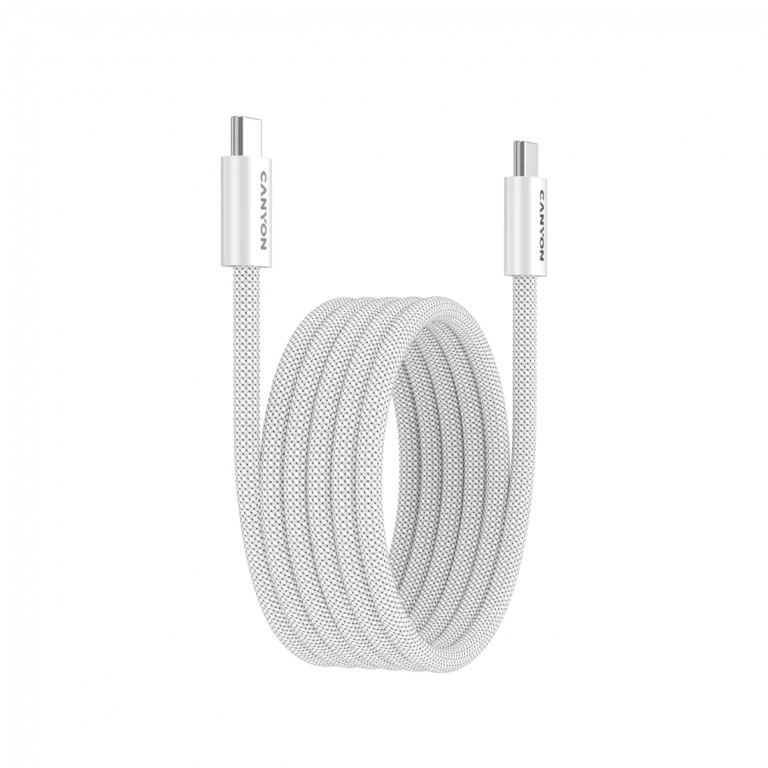 USB кабел CANYON OnWire 60MG CCMG60 USB-C към USB-C 60W Магнитен Плетен 1m Бял