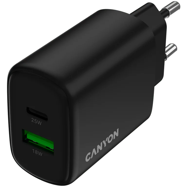 CANYON charger OnCharge 250 25W 1xPD 1xQC EU Black